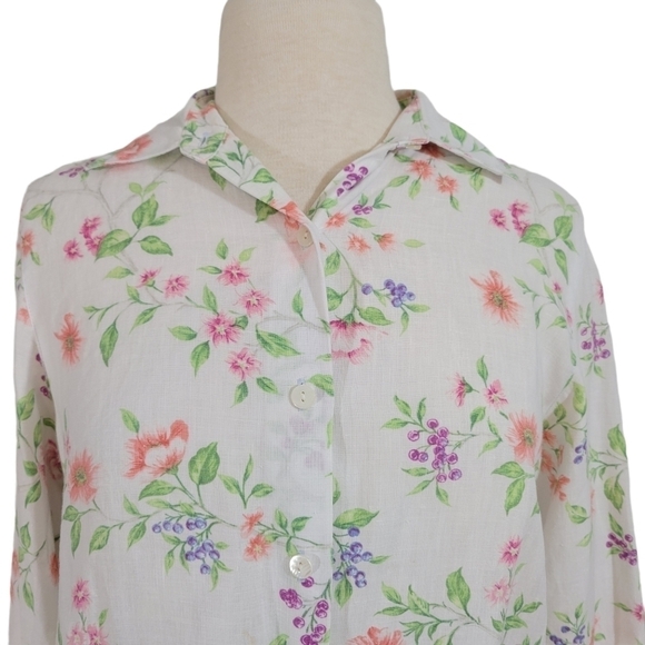 Talbots Linen Floral Long-Sleeve Shirt - Picture 2 of 8